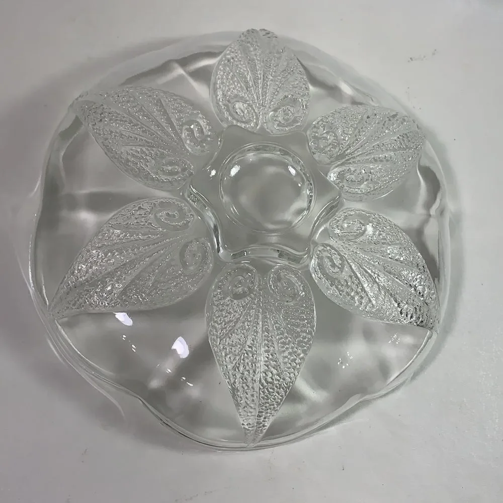 Vintage Glass Serving Trinket Textured Leaves EUC